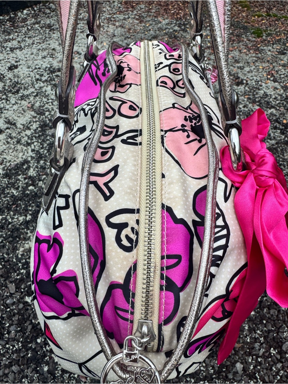 Coach Poppy Glam Floral Graffiti Satchel Crossbody Bag Pink Silver K1077-16308 - Picture 6 of 17